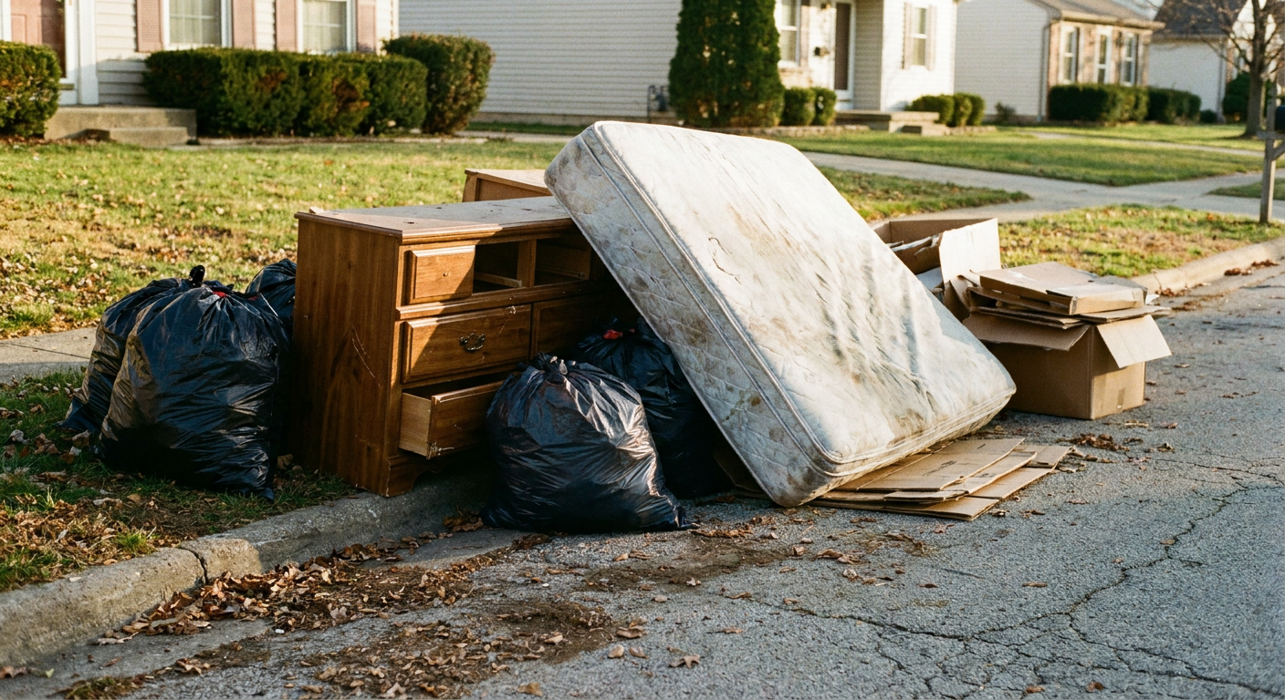Junk removal team loading items